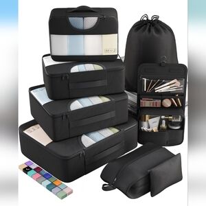 Black Travel Packing Cubes - Set Of 8